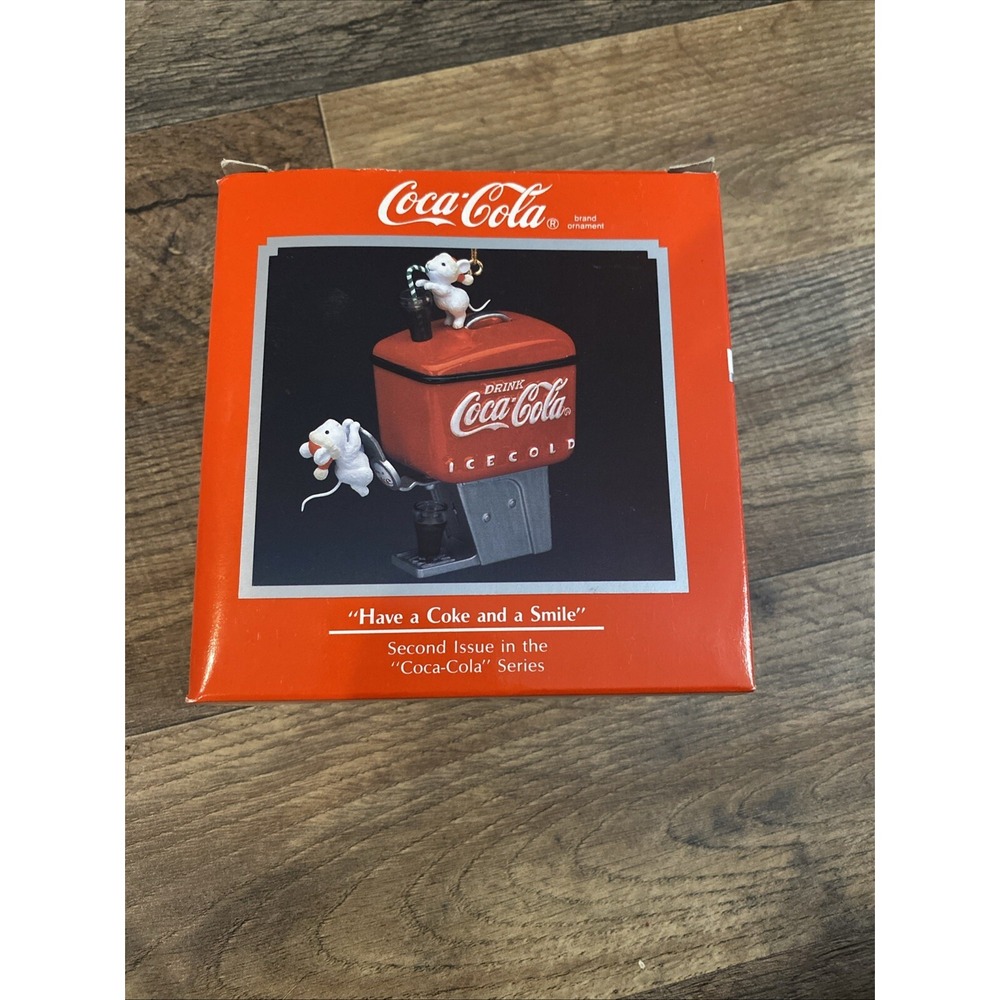 "Have a Coke and a Smile" 1990 Coca-Cola Christmas Ornament White Mice Vintage